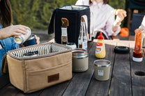 Outdoor setting with a beige cooler bag