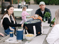 Black and white insulated picnic bag for outdoor meals