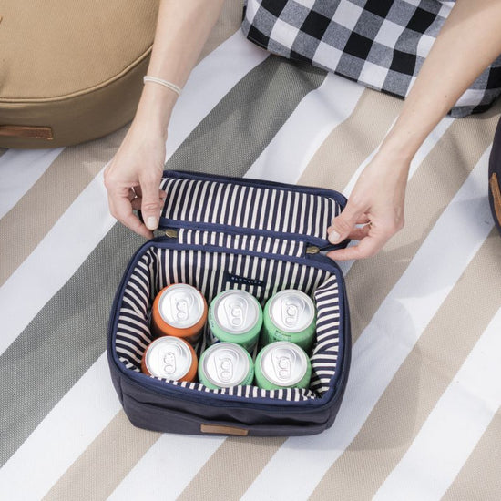 Small striped suitcase