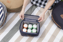 Small striped suitcase