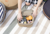 striped picnic basket