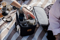 black and white striped cooler bag 