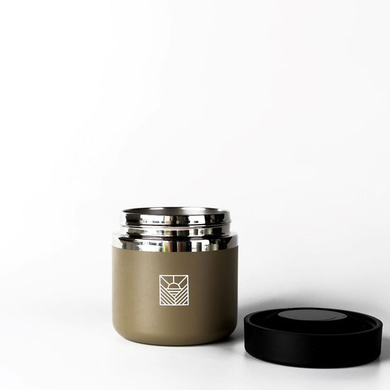 Brown thermos with black lid 