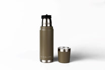 Two khaki-colored insulated bottles