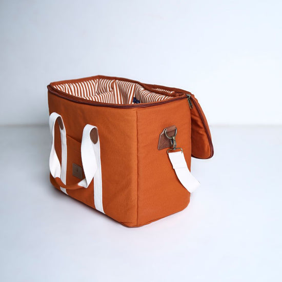 Orange bag with white accents
