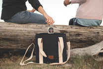 Black cooler bag with cream straps 
