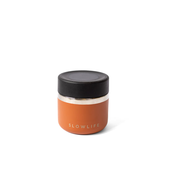  Orange jars with black lids 