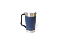 Blue travel mug with a silver base 