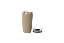 Beige tumbler with silver lid