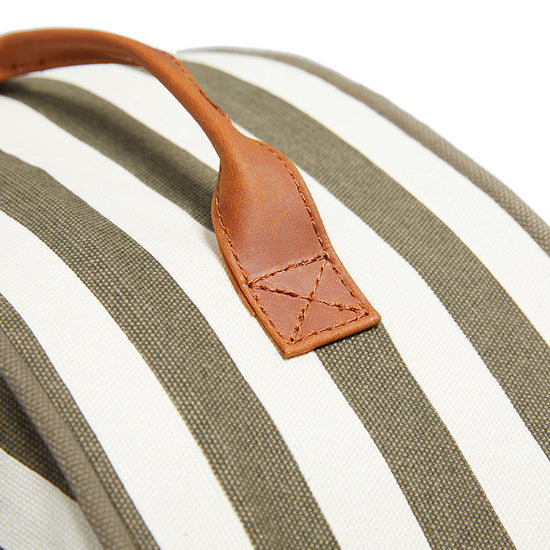 A close up of Olive and cream stripe Slowlife Collection